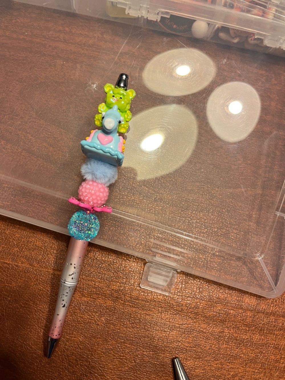 Cute Green Bear Cake Top Pen with Pink & Blue Accents